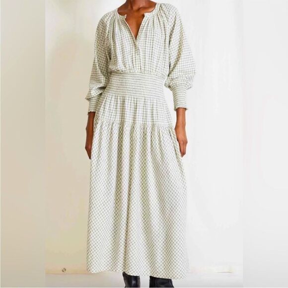 NWT Apiece Apart LA Ventura Maxi Dress in Cream Check Sz. XS - Picture 1 of 8